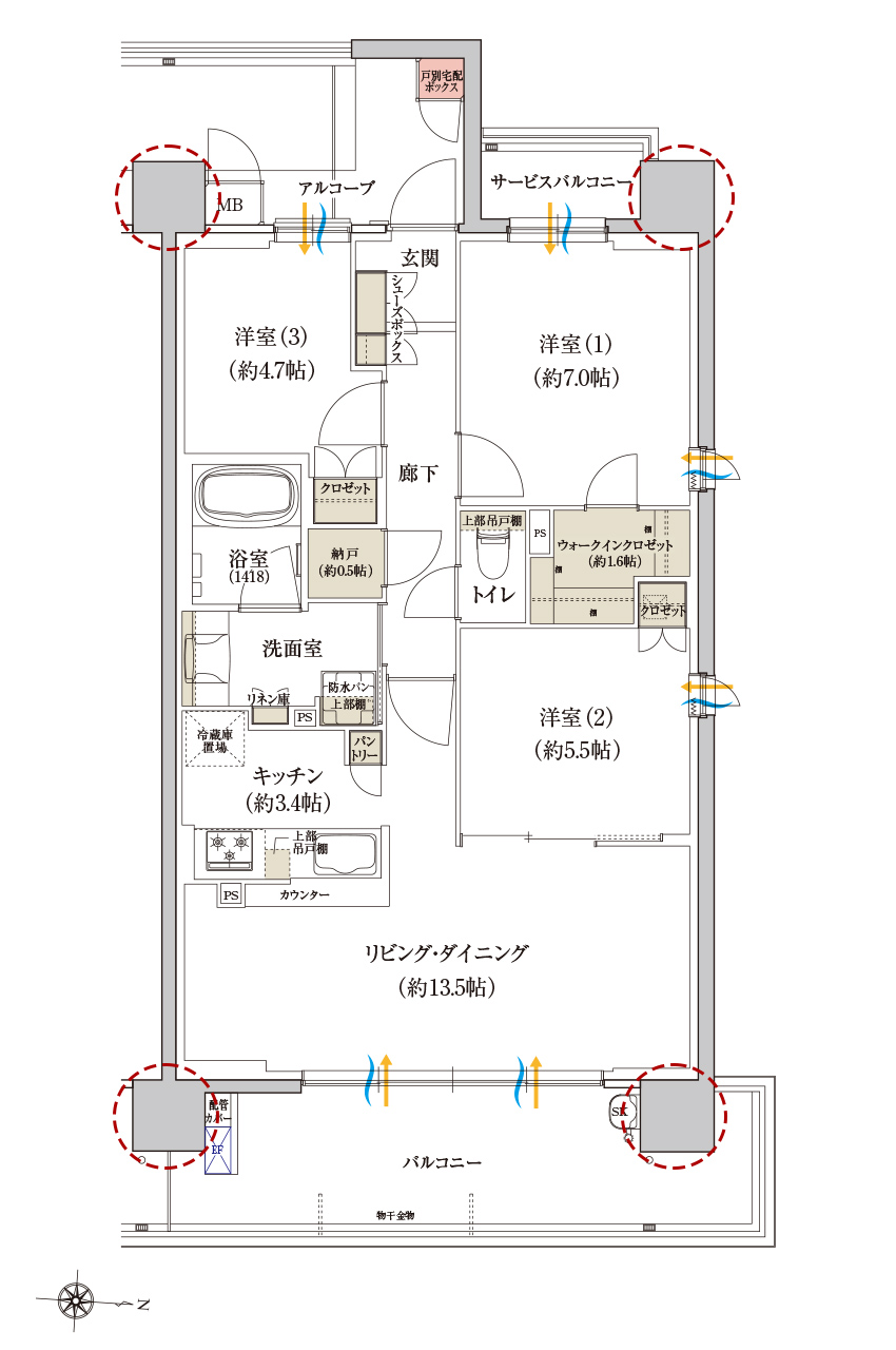 Hタイプの間取り画像、間取り図